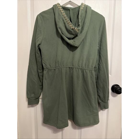 Solitaire Womens Jacket M Green Embroidered Floral Hoodie Full Zip Boho Cottage - Picture 4 of 5